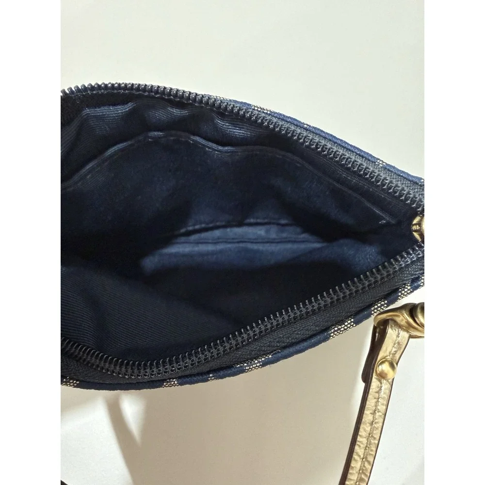 Coach Script New York Gold Trim Navy Blue Heart Purse Bag Wristlet